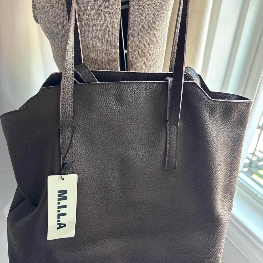 M.I.L.A. MILA Brown pebbked leather Tote Bag with Spacious Design brand new